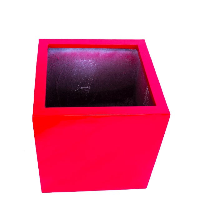 Elegant Einrichten | Pflanzkübel | Fiberglas | quadratisch | 38x38x38cm | hochglanz rot.