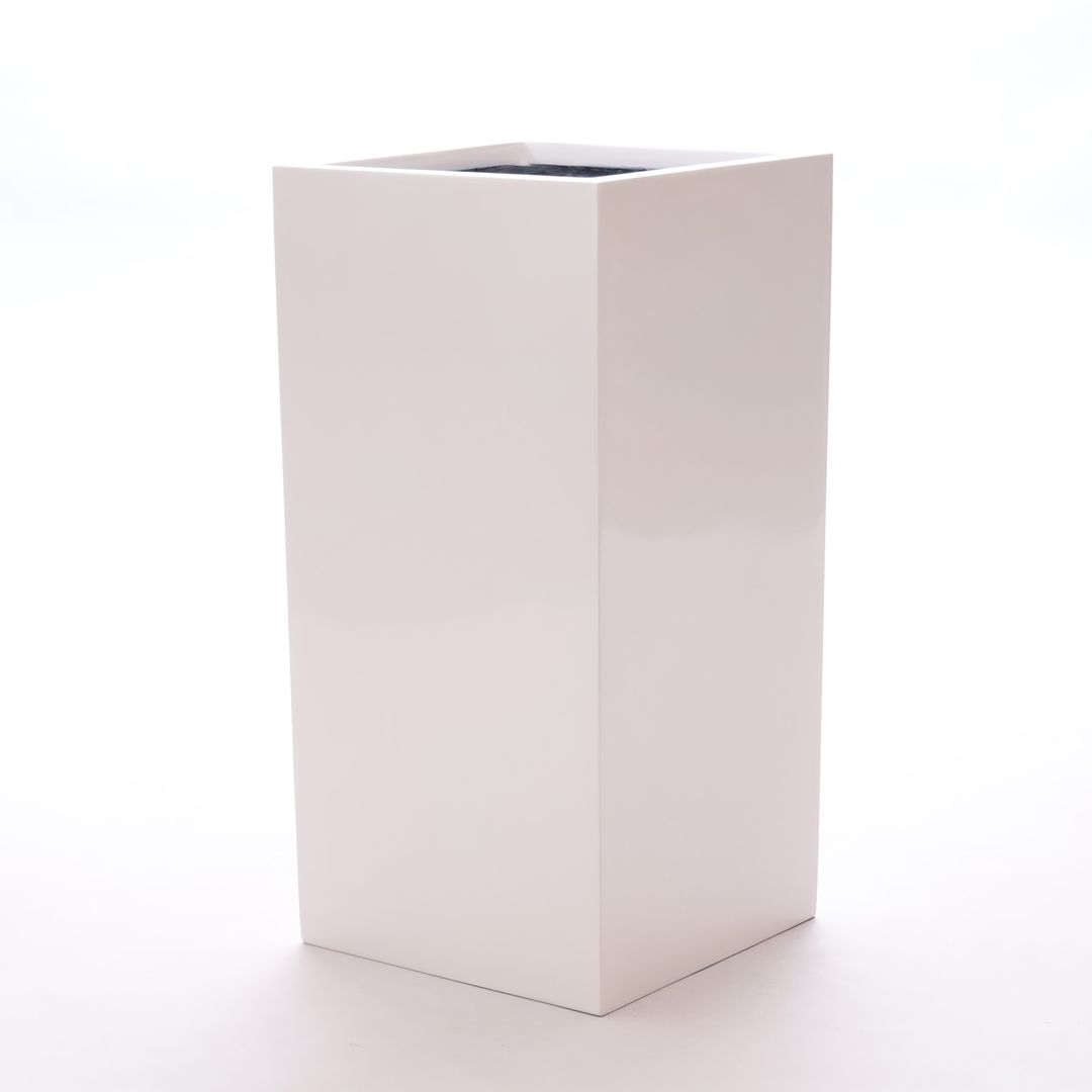 Elegant Einrichten | Pflanzkübel | Fiberglas | säule | 38x38x70cm | hochglanz weiß.
