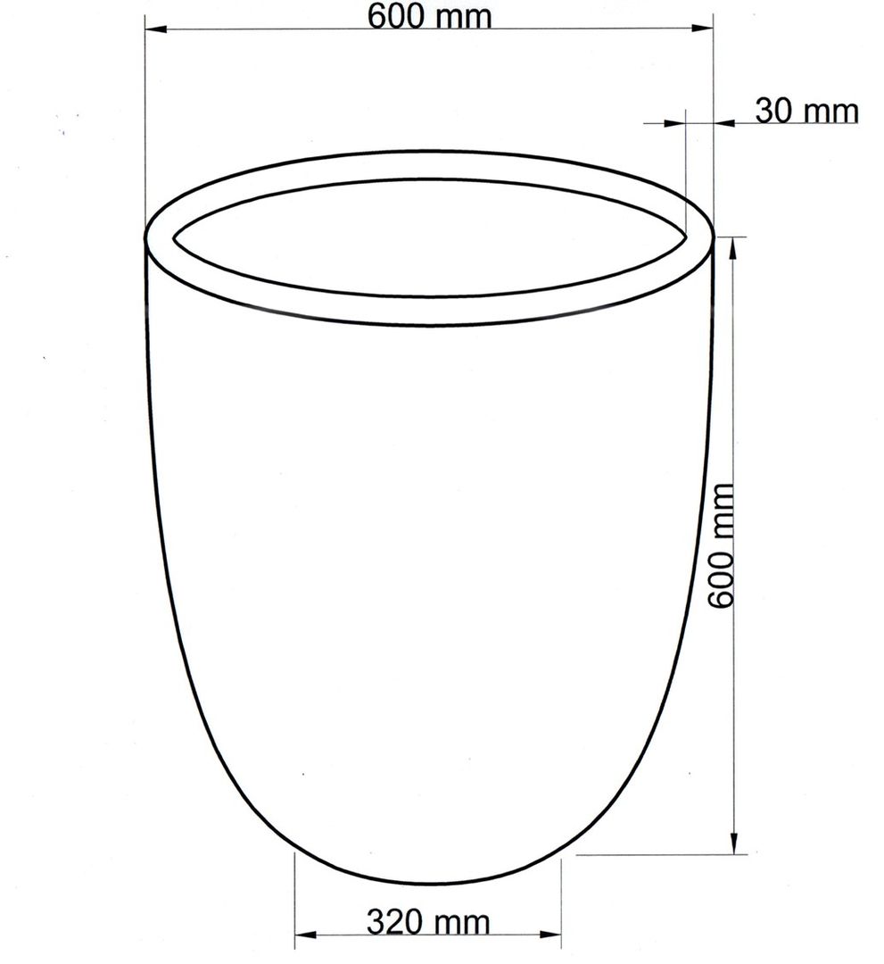 Maßzeichnung des runden konischen Pflanzkübels mit 60 cm Durchmesser, 60 cm Höhe und 32 cm Bodendurchmesser