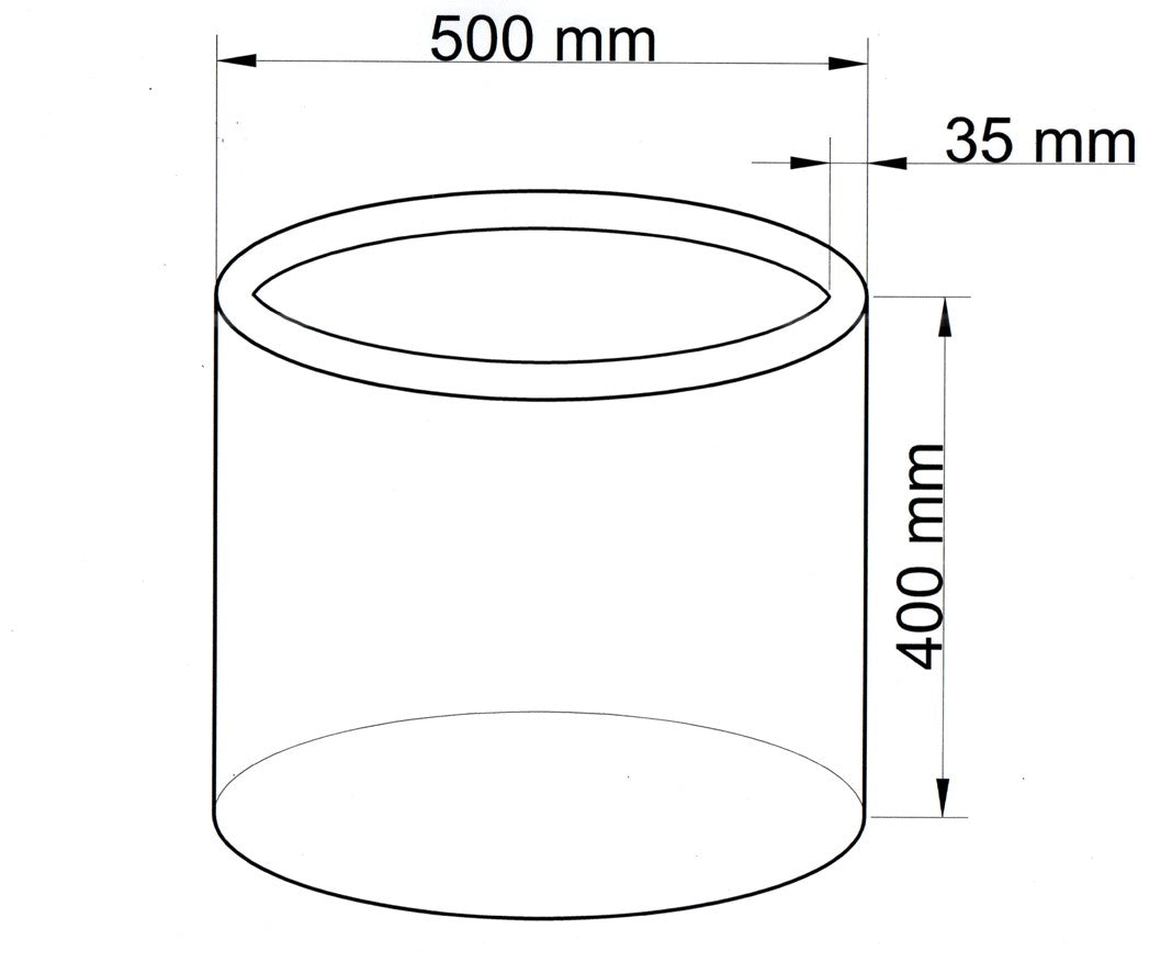 Maßzeichnung eines zylindrischen Pflanzkübels mit 500 mm Durchmesser und 400 mm Höhe