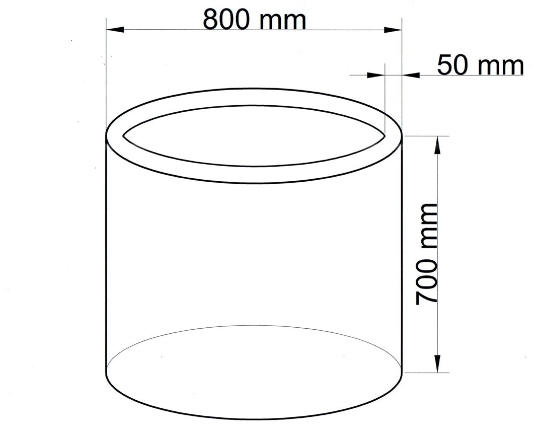 Maßzeichnung eines zylindrischen Pflanzkübels mit 800 mm Durchmesser und 700 mm Höhe