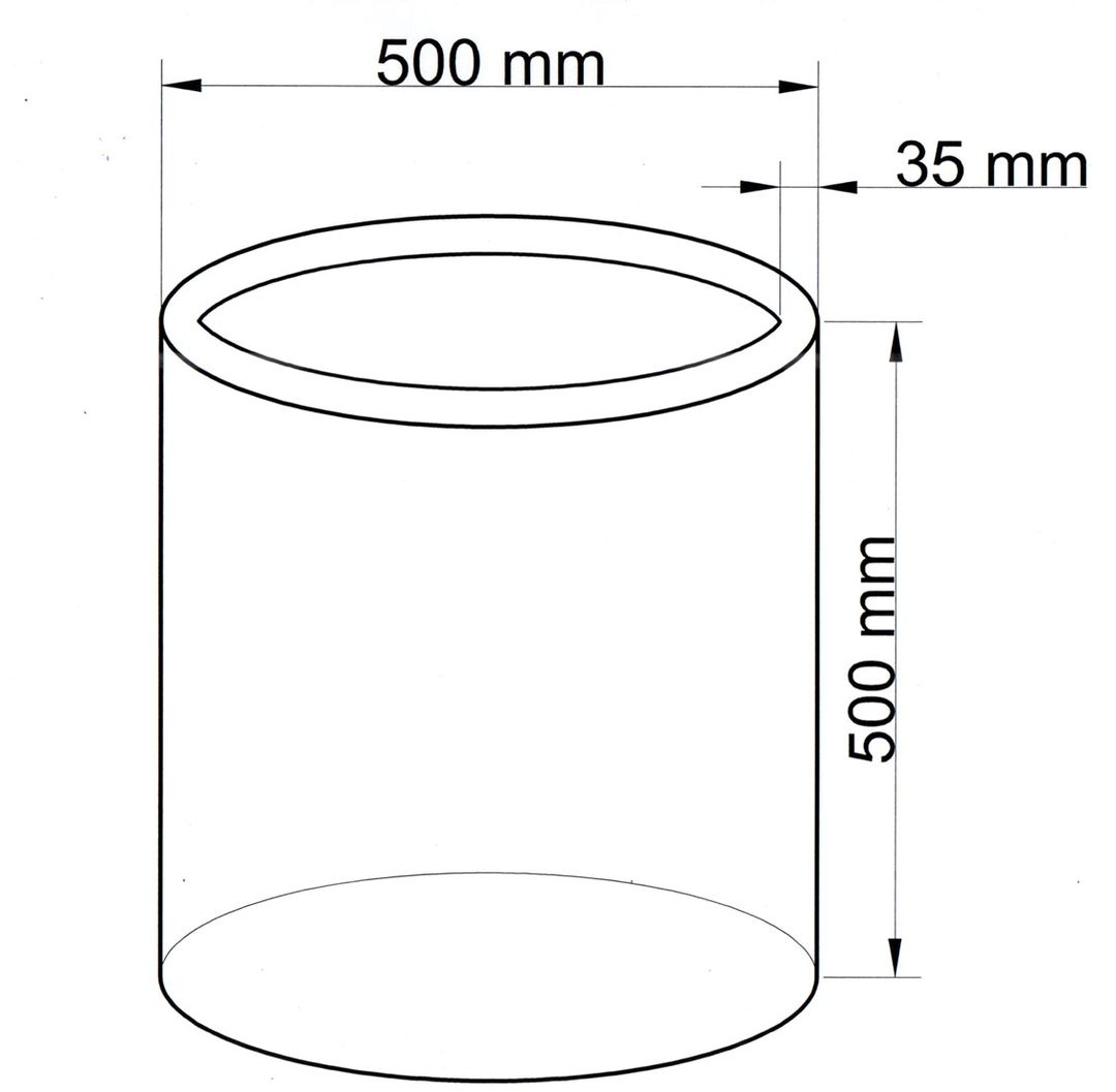 Maßzeichnung eines zylindrischen Pflanzkübels mit 500 mm Durchmesser und 500 mm Höhe