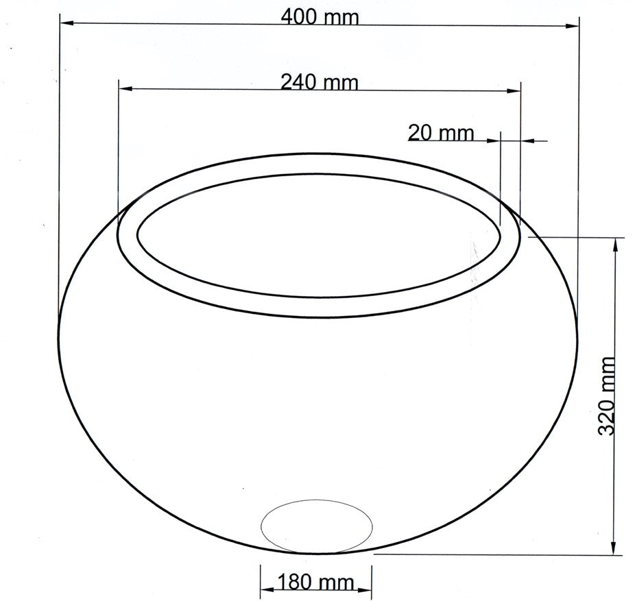 Maßzeichnung des Pflanzkübels Ball mit 400 mm Durchmesser, 320 mm Höhe, 240 mm Öffnung und 180 mm Standfläche